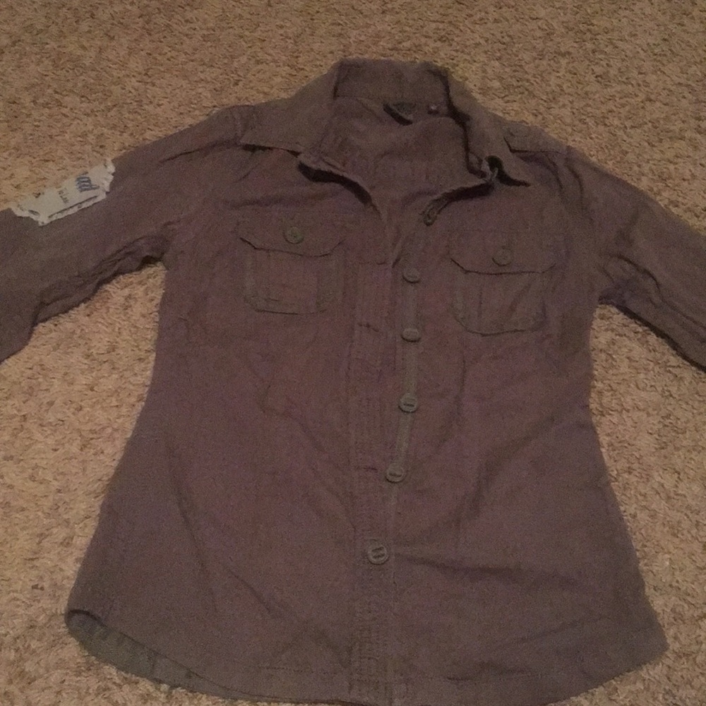 Southern Thread long sleeve kaki brown blouse xs